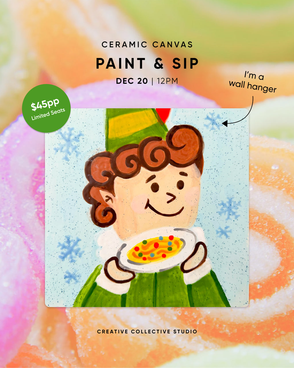 Dec 20 | 12:00 PM | Ceramic Canvas Paint & Sip: Elf