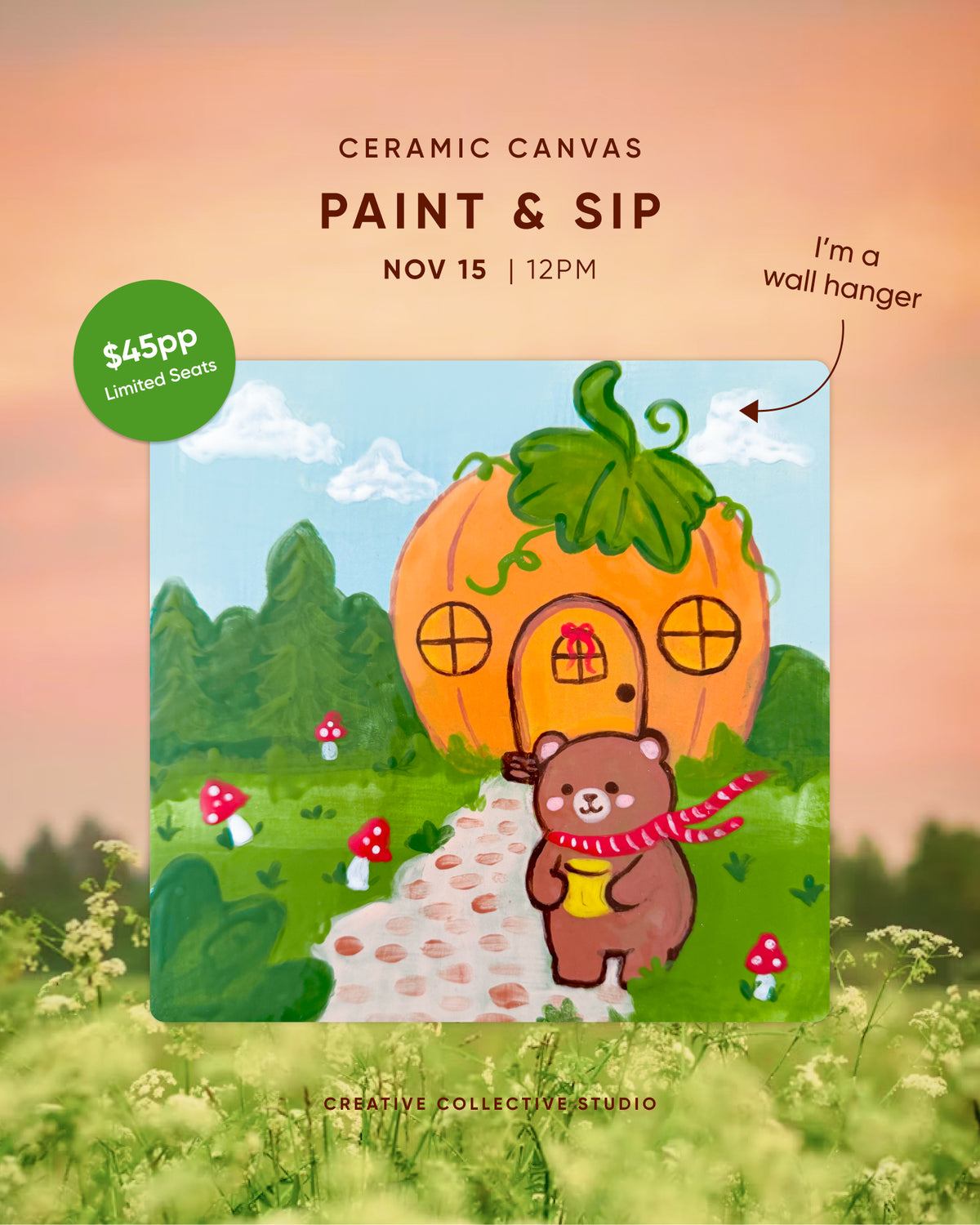 Nov 15 | 12:00 PM | Ceramic Canvas Paint & Sip: Pumpkin Cottage