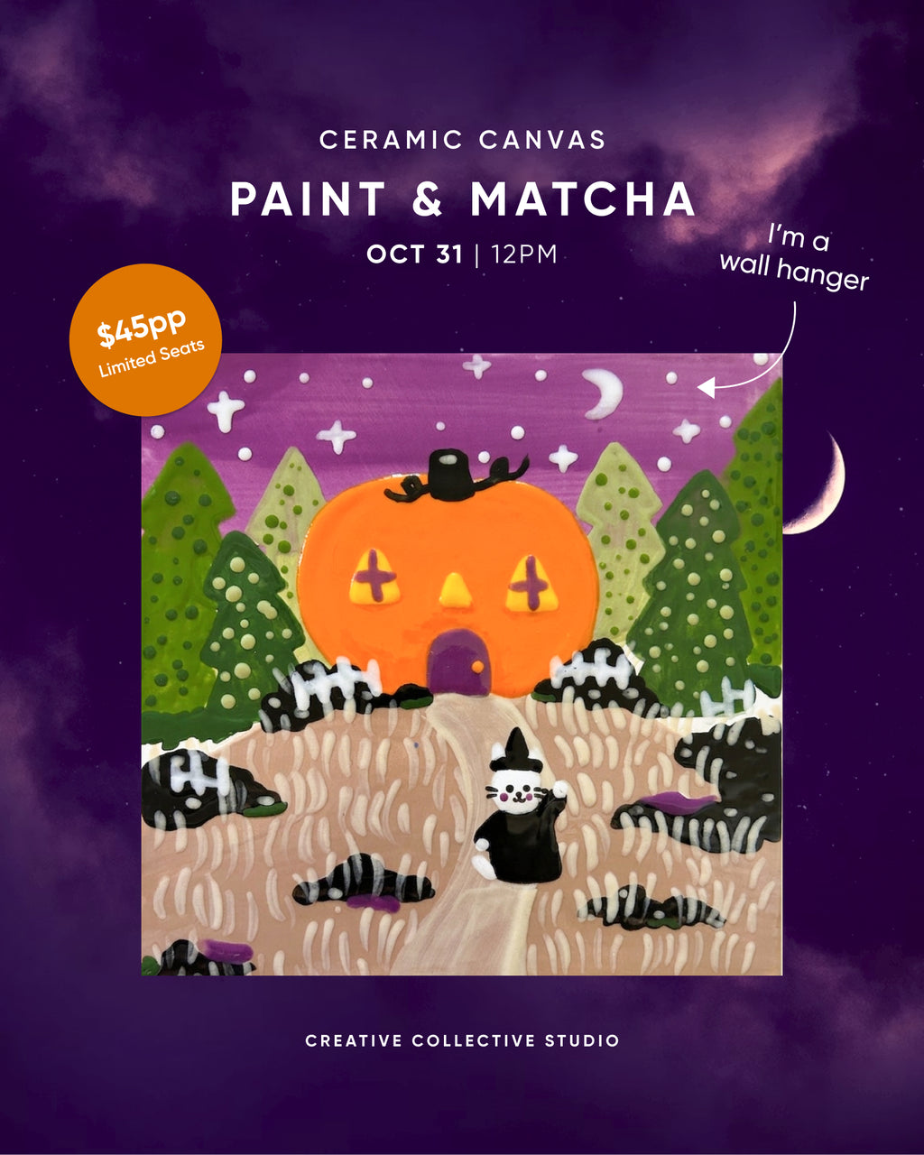 Oct 31 | 12:00 PM | Ceramic Canvas Paint & Sip: Pumpkin Cottage