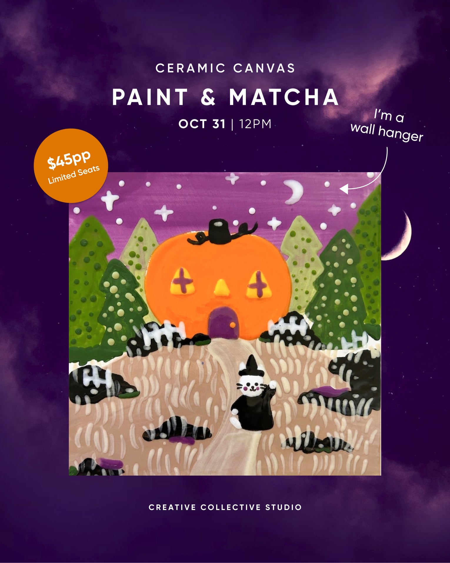 Oct 31 | 12:00 PM | Ceramic Canvas Paint & Sip: Pumpkin Cottage